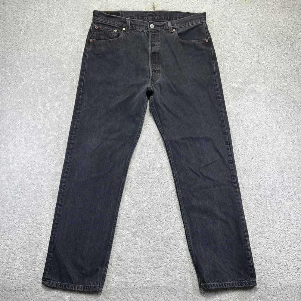 VINTAGE 90 Levis 501 Jeans 38x32 Black Straight Leg Button Fly 36x30 Act. Mexico
